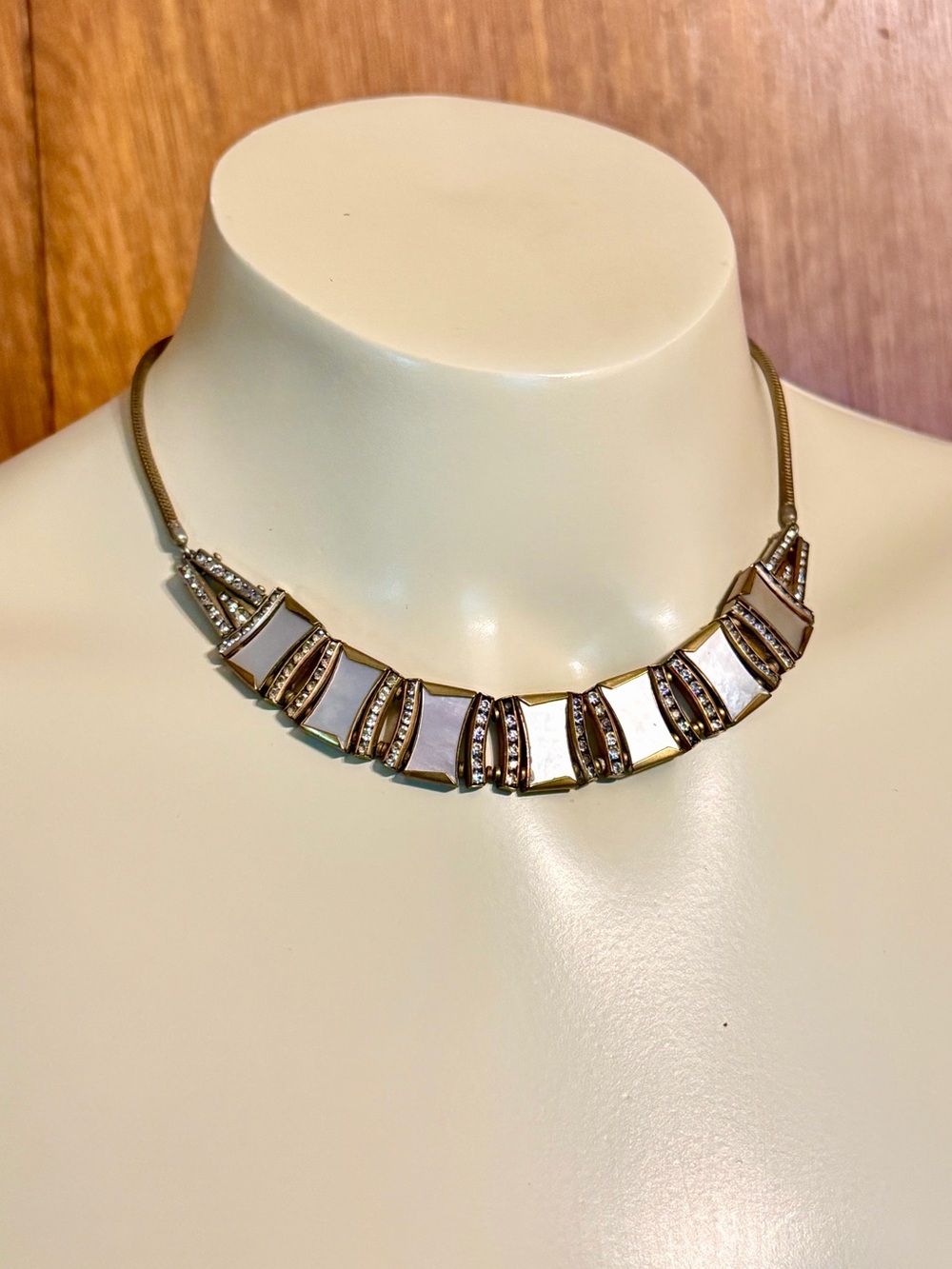 1920’s Art Deco Signed Doso Mother of Pearl & Rhinestone Necklace